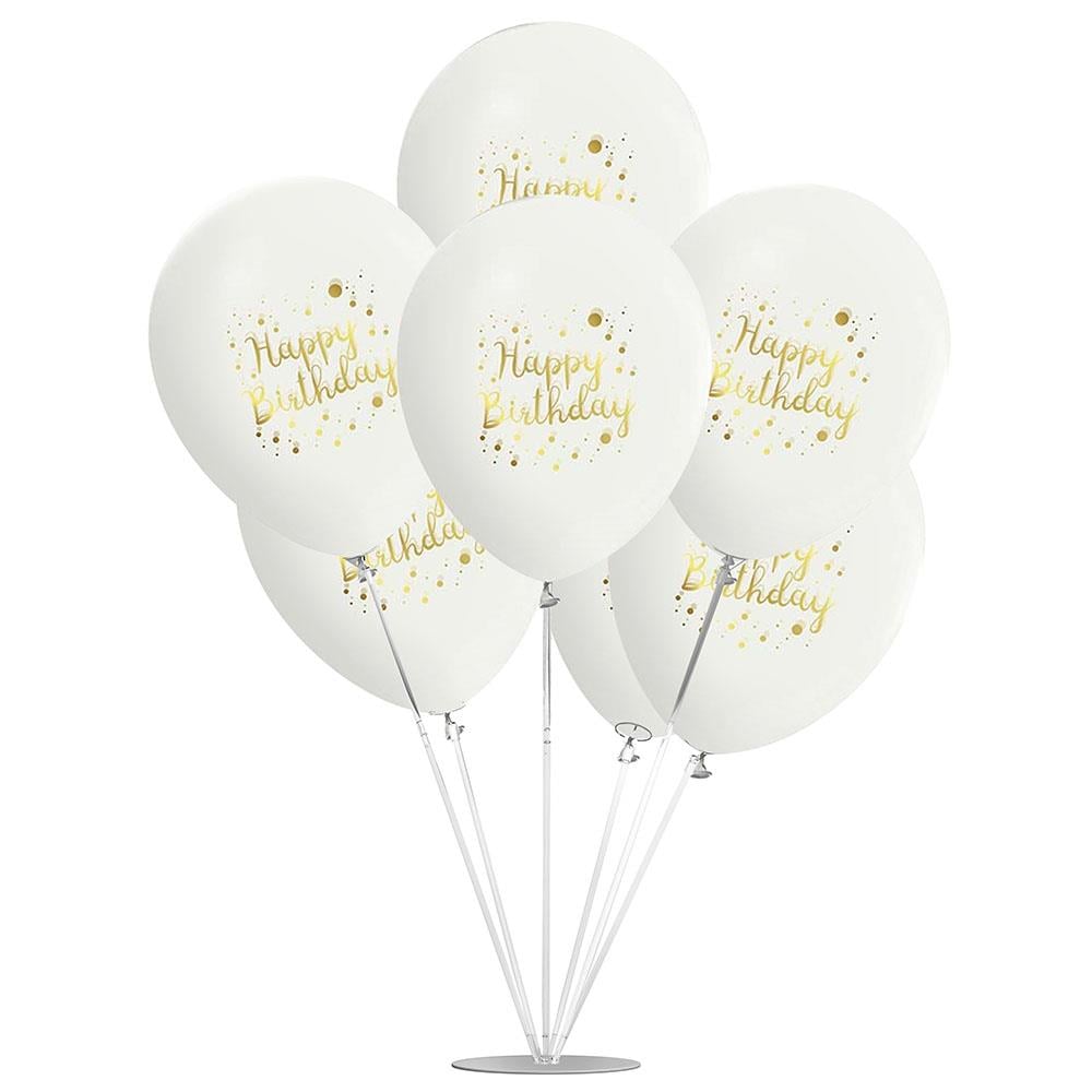 Happy Birthday Altın Baskılı Şeffaf Balon Stand Set 7'li