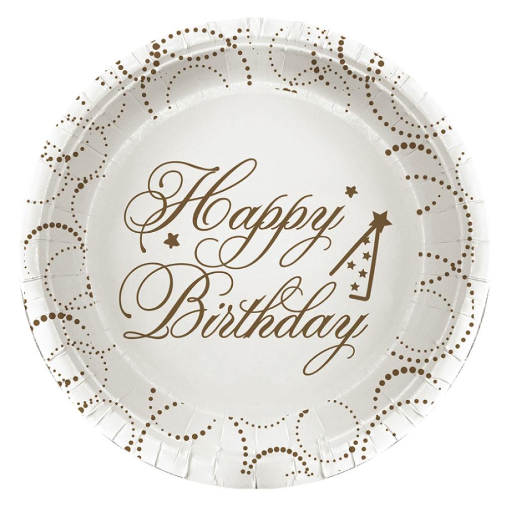Happy Birthday Elegant Beyaz Karton Tabak 23 cm 6'lı