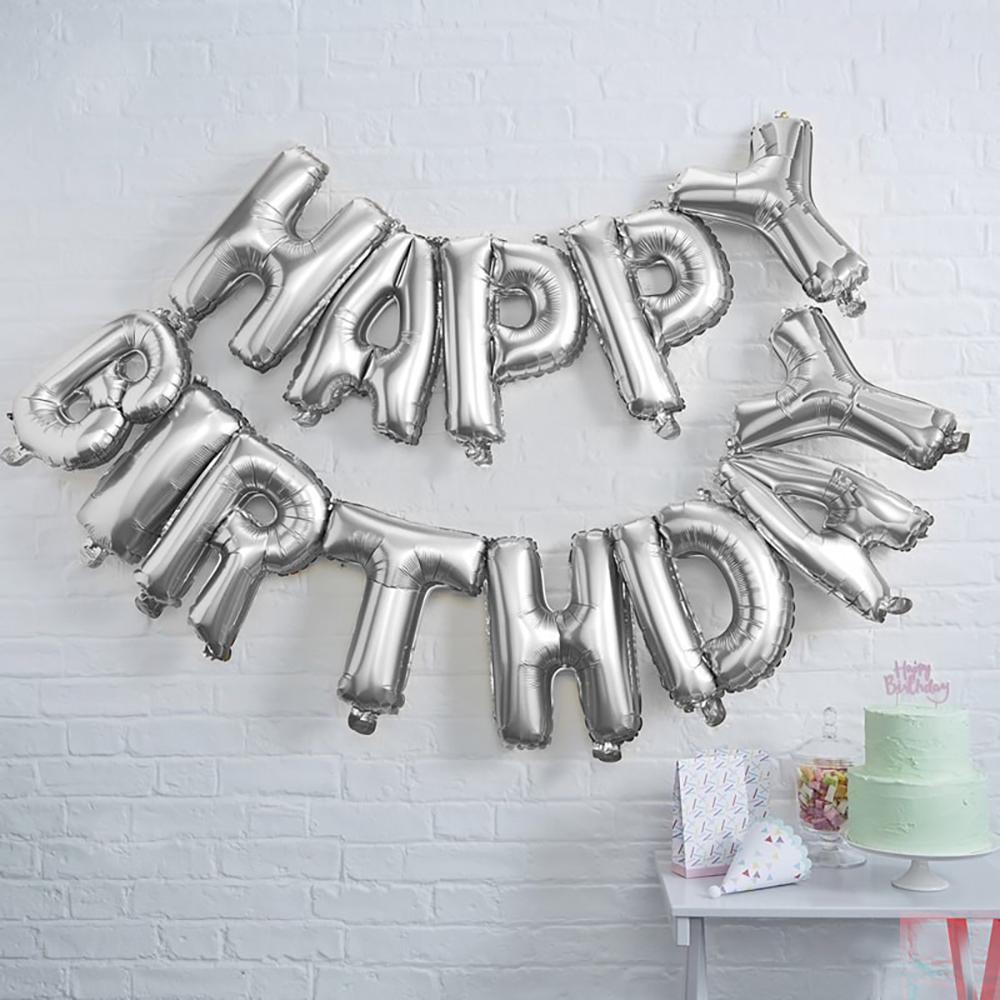Happy Birthday Gümüş Folyo Balon Set