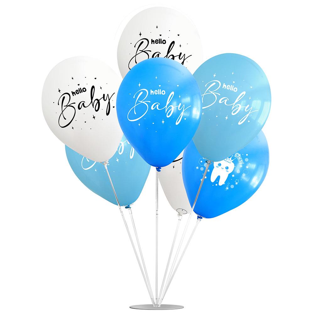 Hello Baby Baskılı Mavi Balonlu Stand Set 7'li