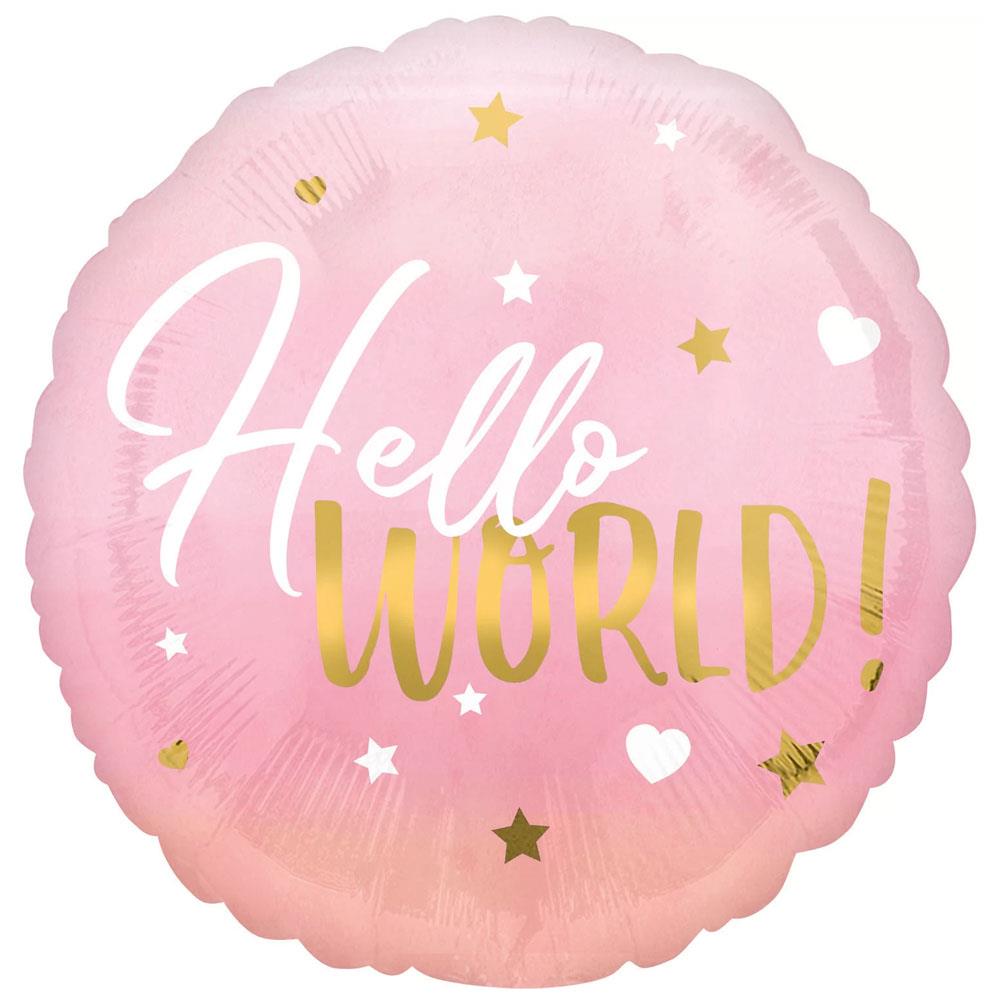 Hello World Folyo Balon Pembe 55 cm