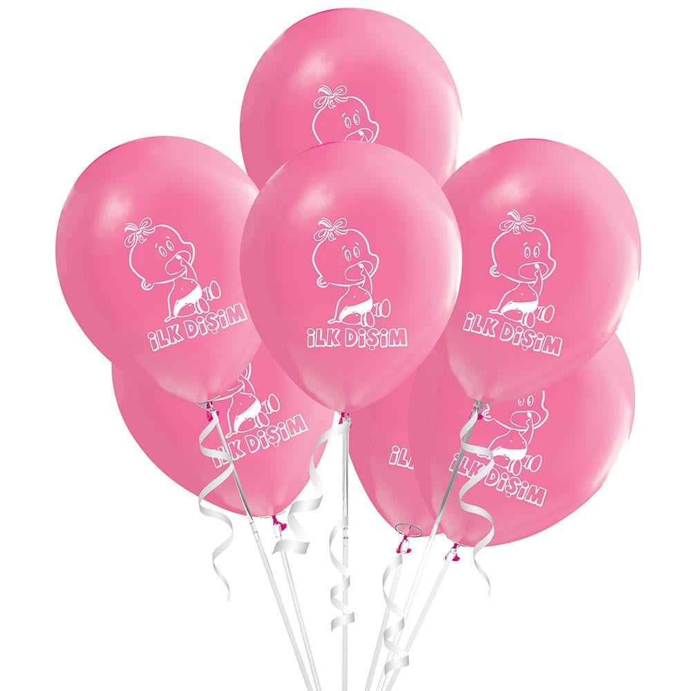 İlk Dişim Baskılı Pembe Lateks Balon 10'lu