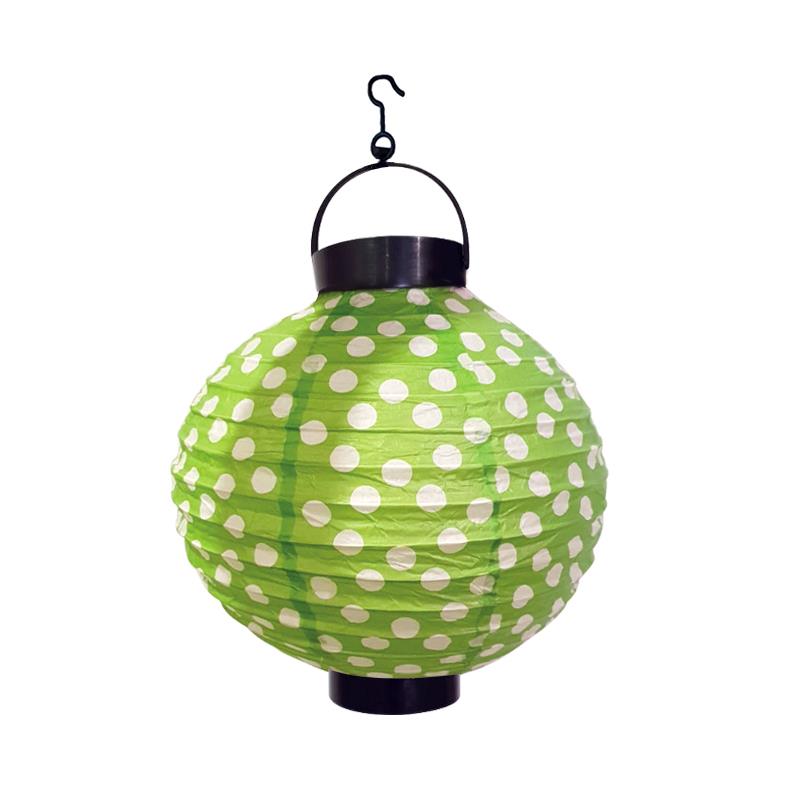 Işıklı Kağıt Fener Puantiyeli Yeşil 20 cm