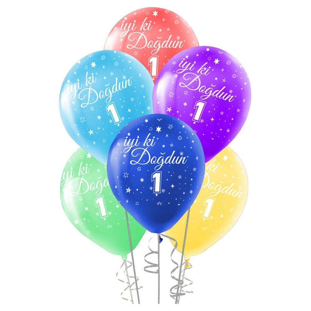 İyi ki Doğdun 1.Yaş Baskılı Rengarenk Lateks Balon 10'lu