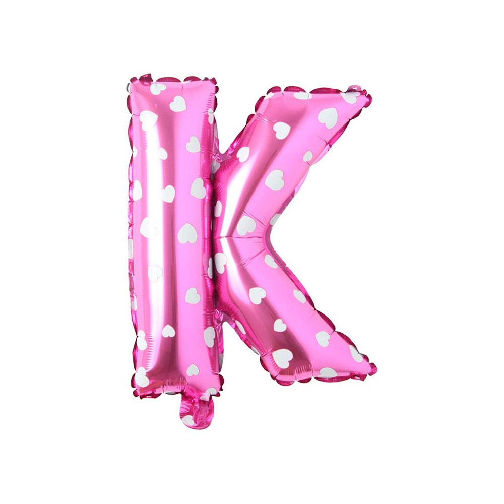 K Harf Pembe Kalp Folyo Balon 40 cm