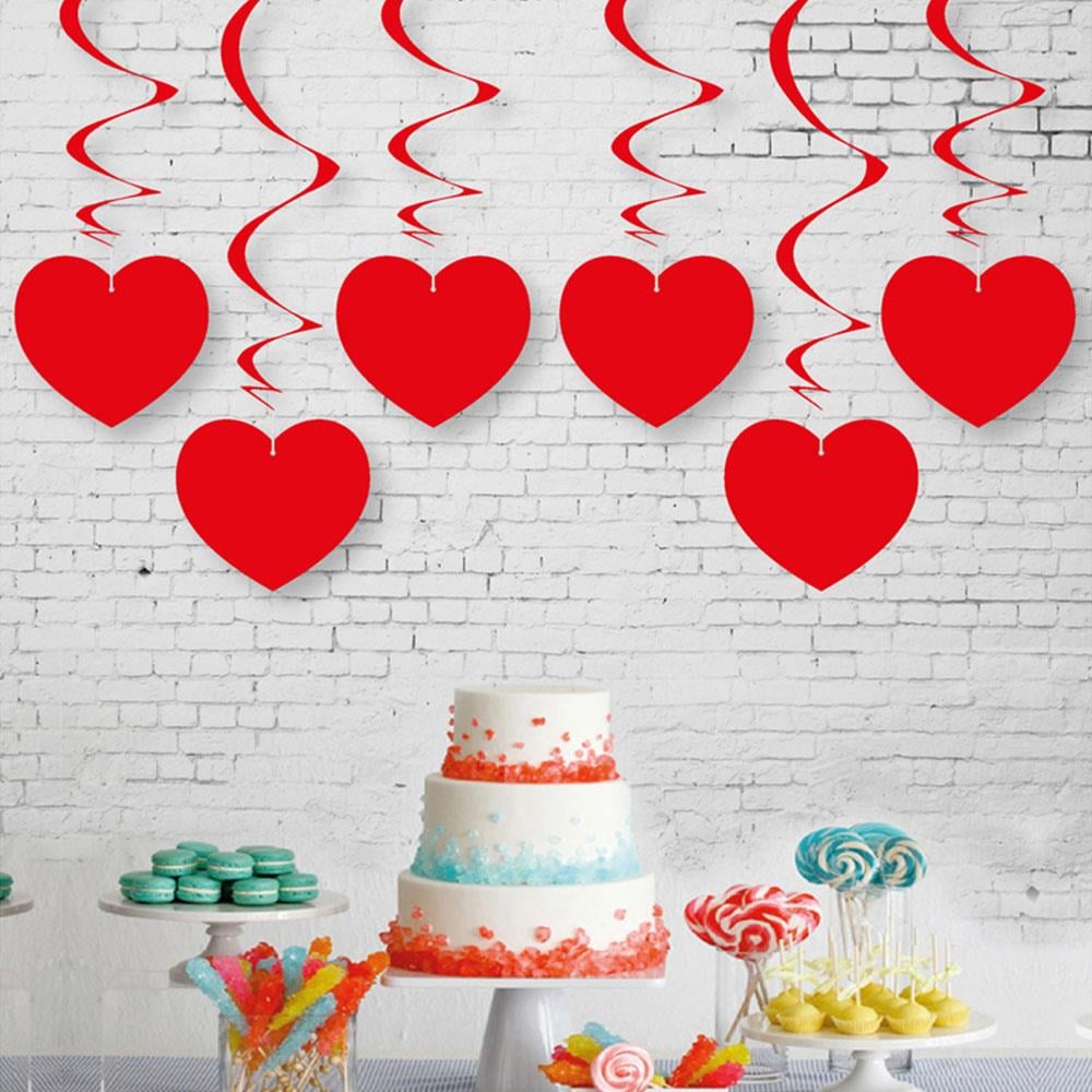 Kalp Metalik Kırmızı Sarkıt Süs 6'lı