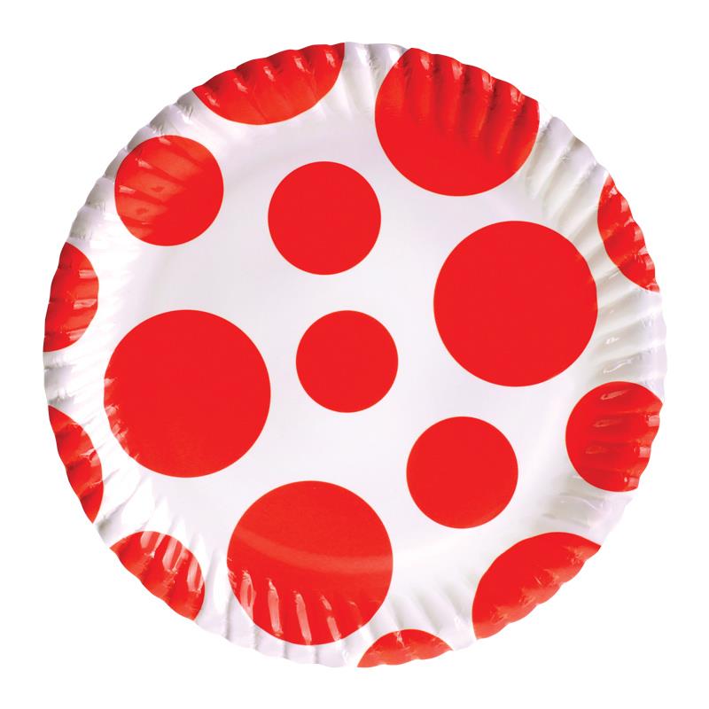 Kırmızı Karışık Puantiyeli Karton Tabak 23 cm 8'li