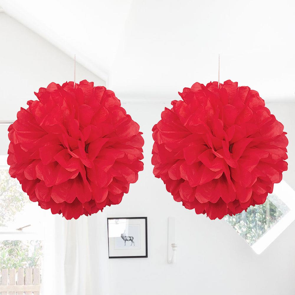 Kırmızı Ponpon Dekor Süs 30 cm 2'li
