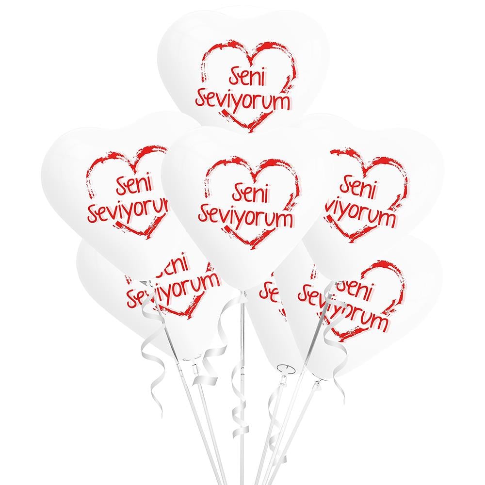 Kırmızı Seni Seviyorum Baskılı Şeffaf Kalp Lateks Balon 10'lu