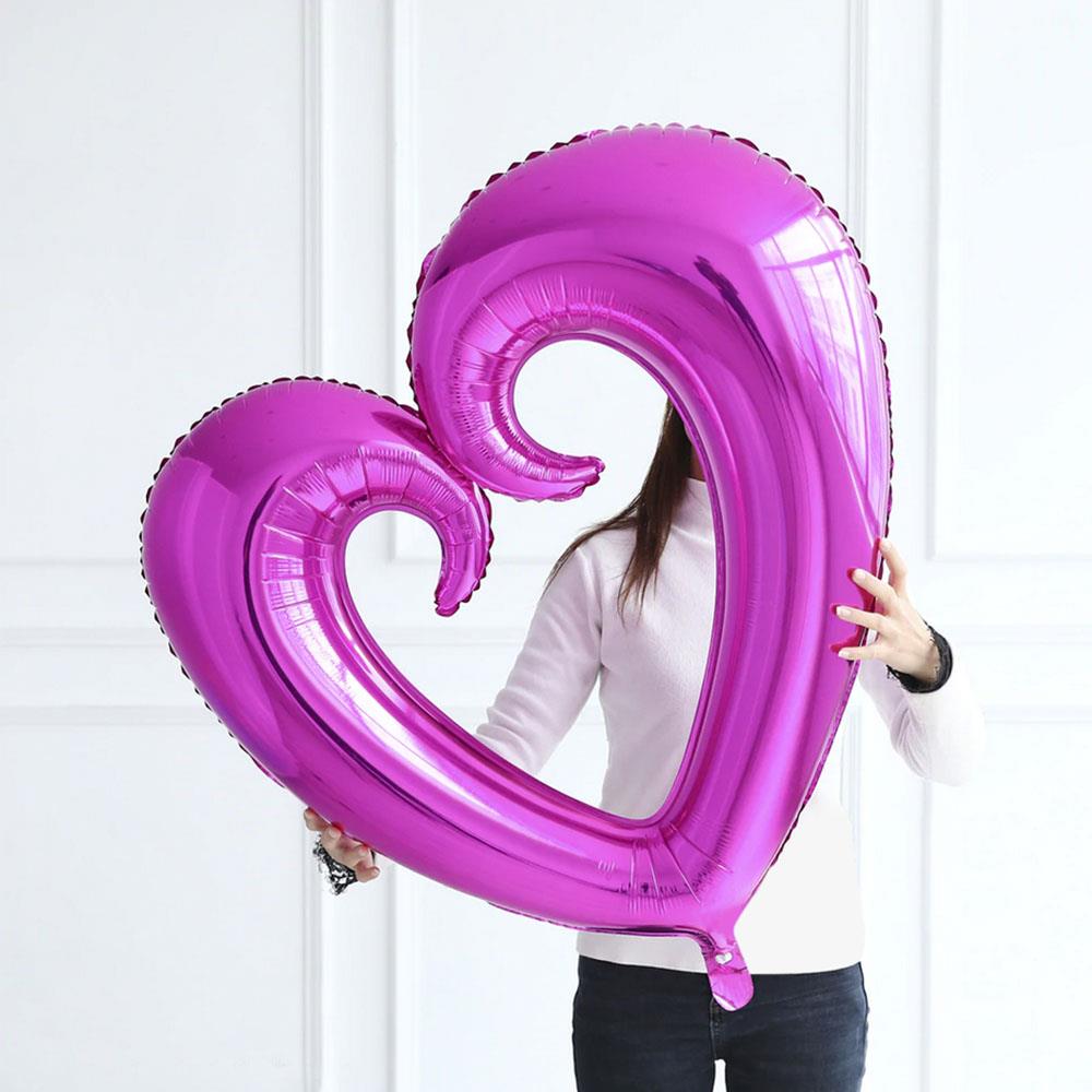 Kıvrımlı Kalp Folyo Balon Fuşya 90 cm