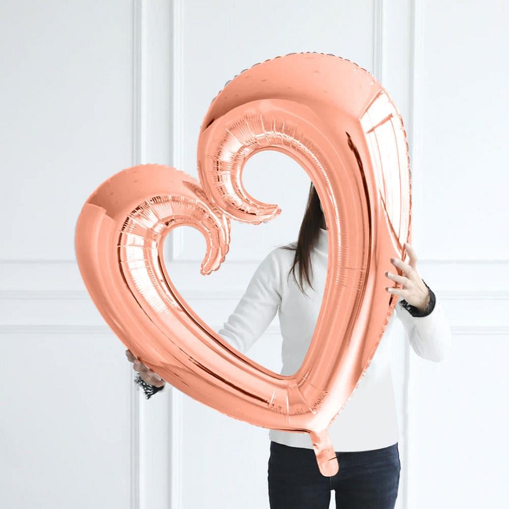 Kıvrımlı Kalp Folyo Balon Rose Gold 100 cm