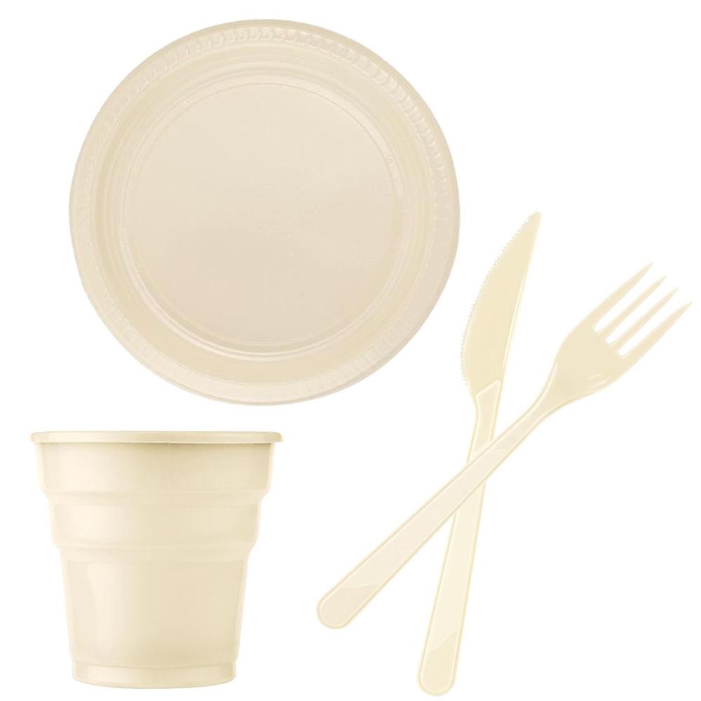 Krem Plastik Sofra Seti 24 Kişilik