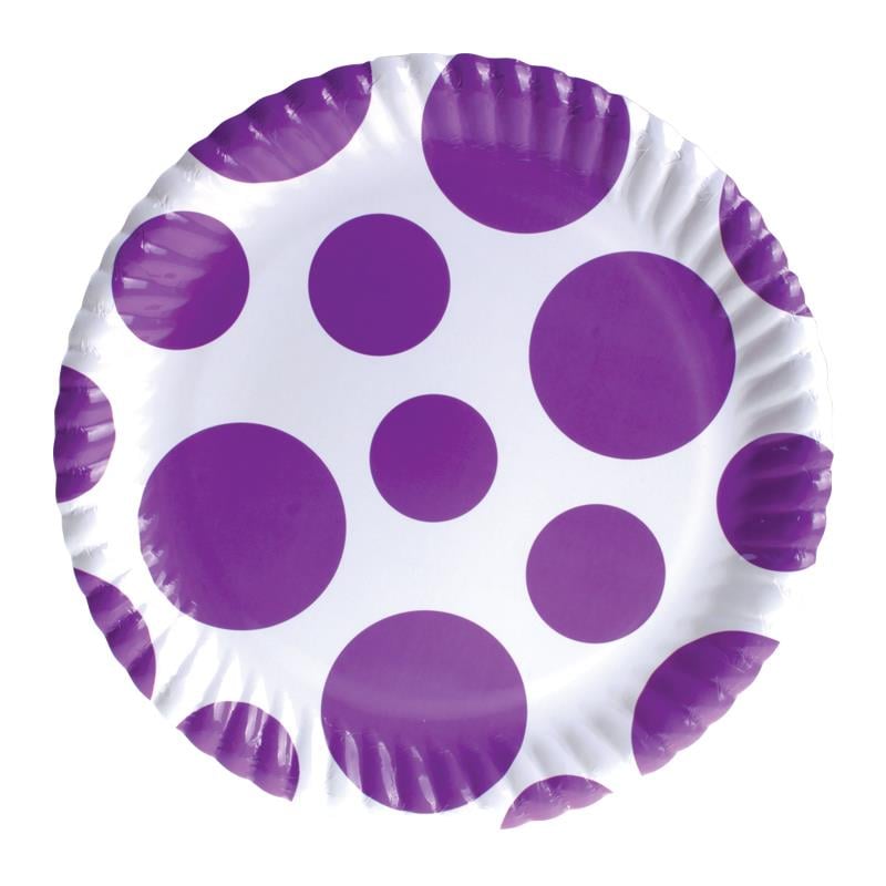 Lila Karışık Puantiyeli Karton Tabak 23 cm 8'li