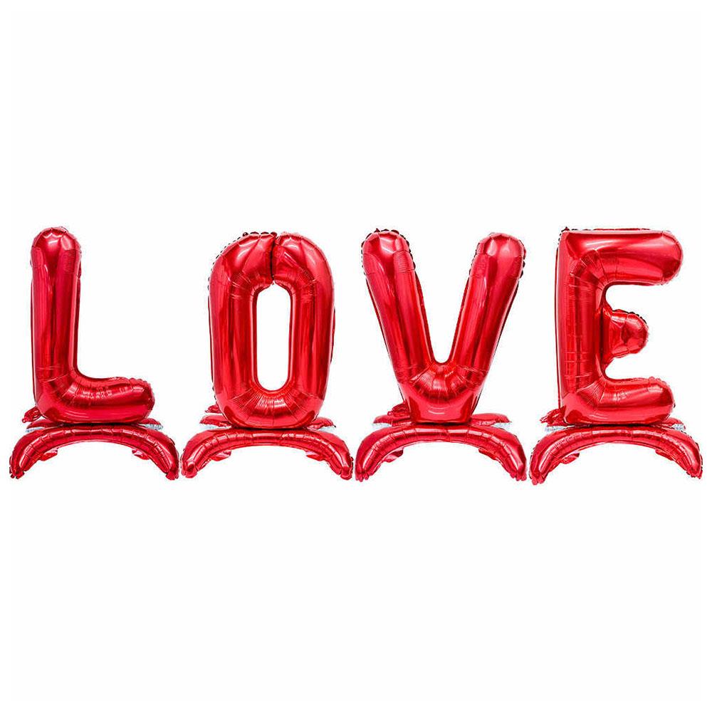 Love Ayakta Durabilen Kırmızı Folyo Balon Set