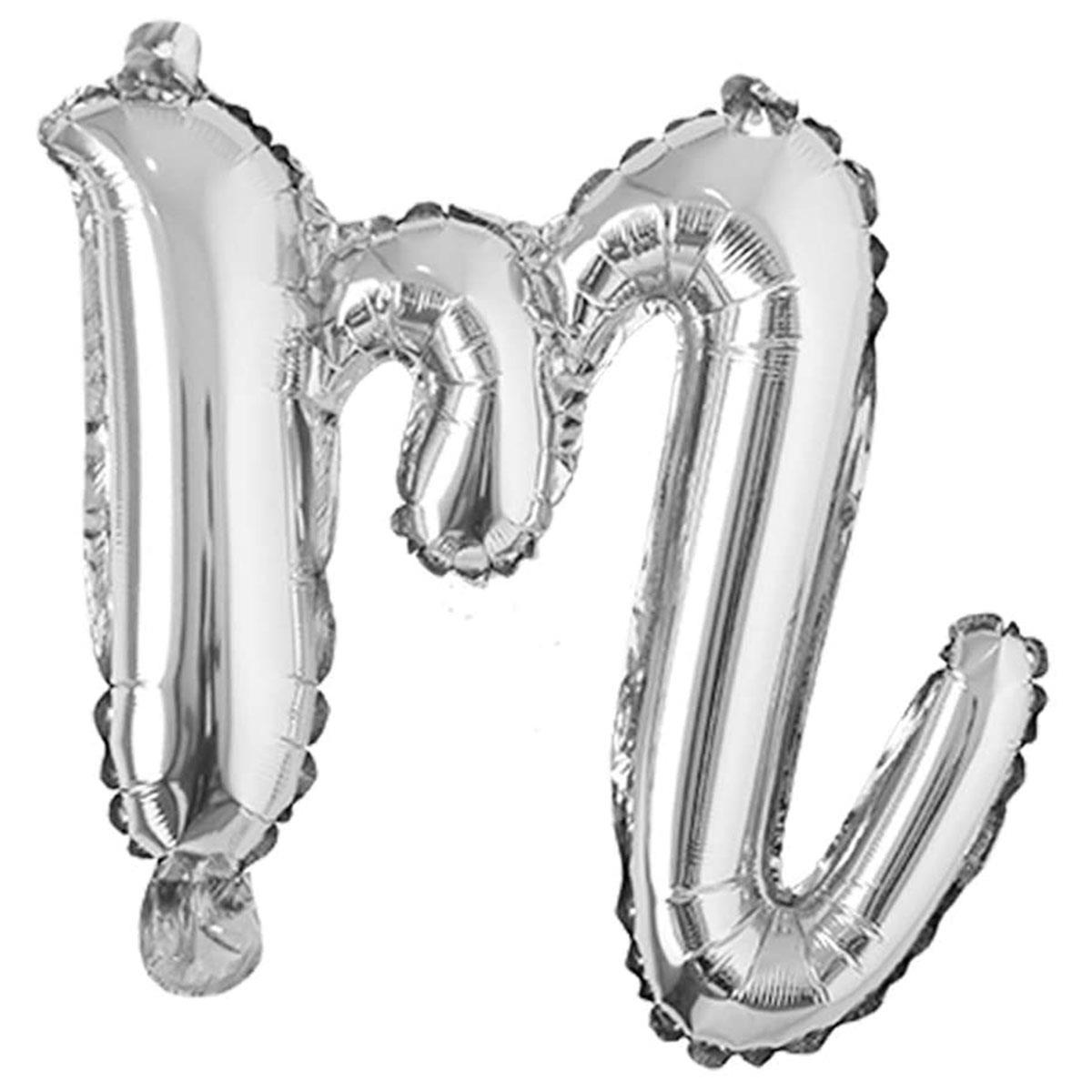 M Harf Gümüş El Yazısı Folyo Balon 45 cm