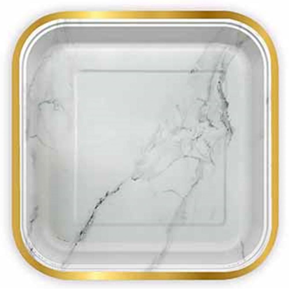 Mermer Desenli Altın Kare Karton Tabak 23 cm 6'lı