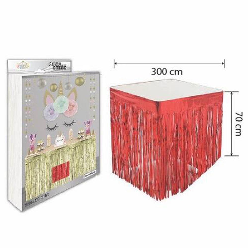 Metalize Masa Kenarı Eteği  Kırmızı 70x300 cm