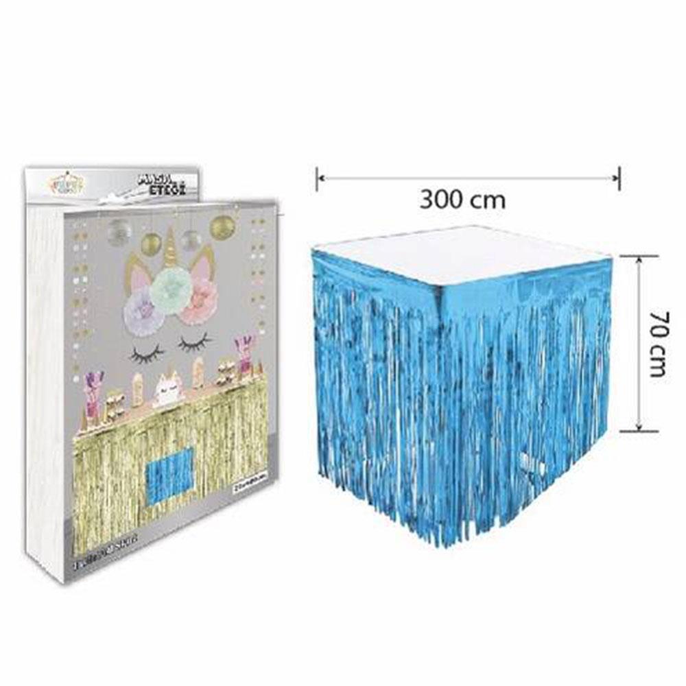 Metalize Masa Kenarı Eteği  Mavi 70x300 cm