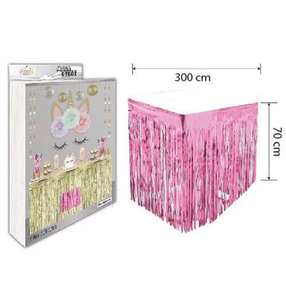 Metalize Masa Kenarı Eteği Pembe 70x300 cm