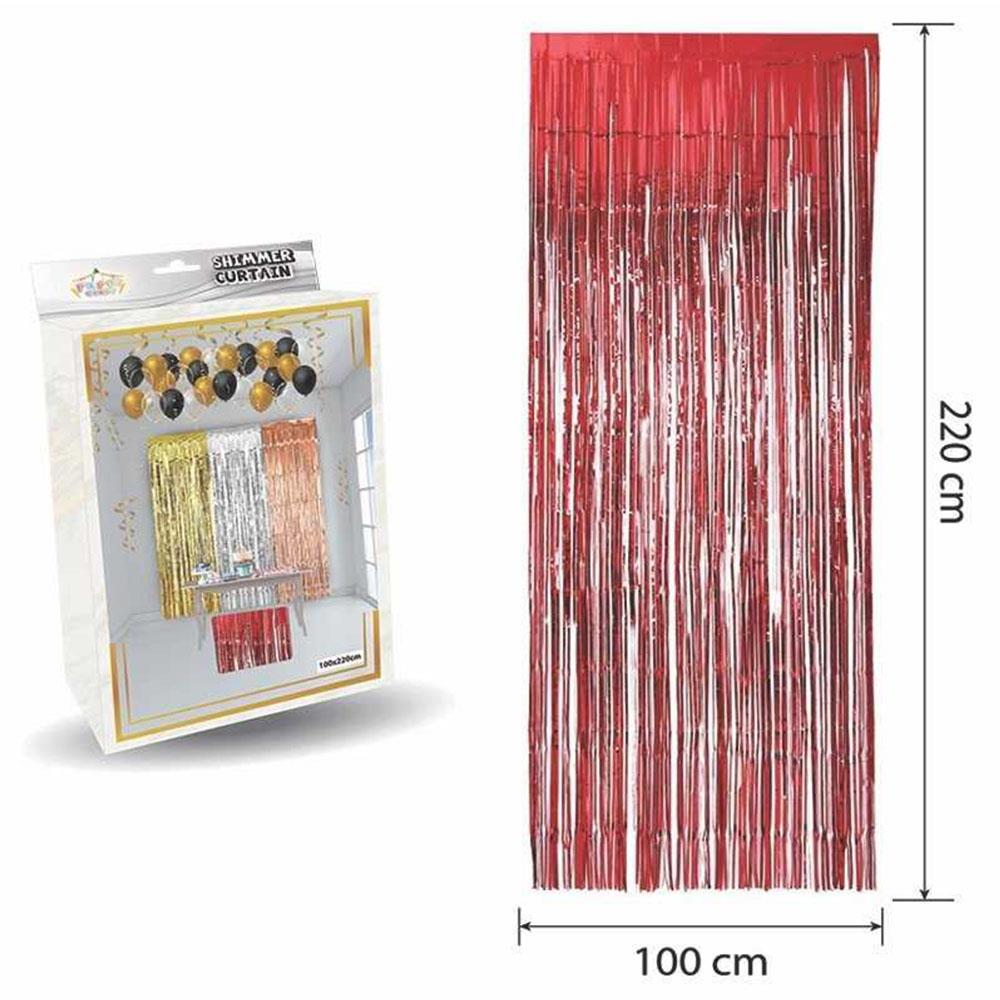 Metalize Püsküllü Kapı ve Fon Perdesi Kırmızı 100x220 cm