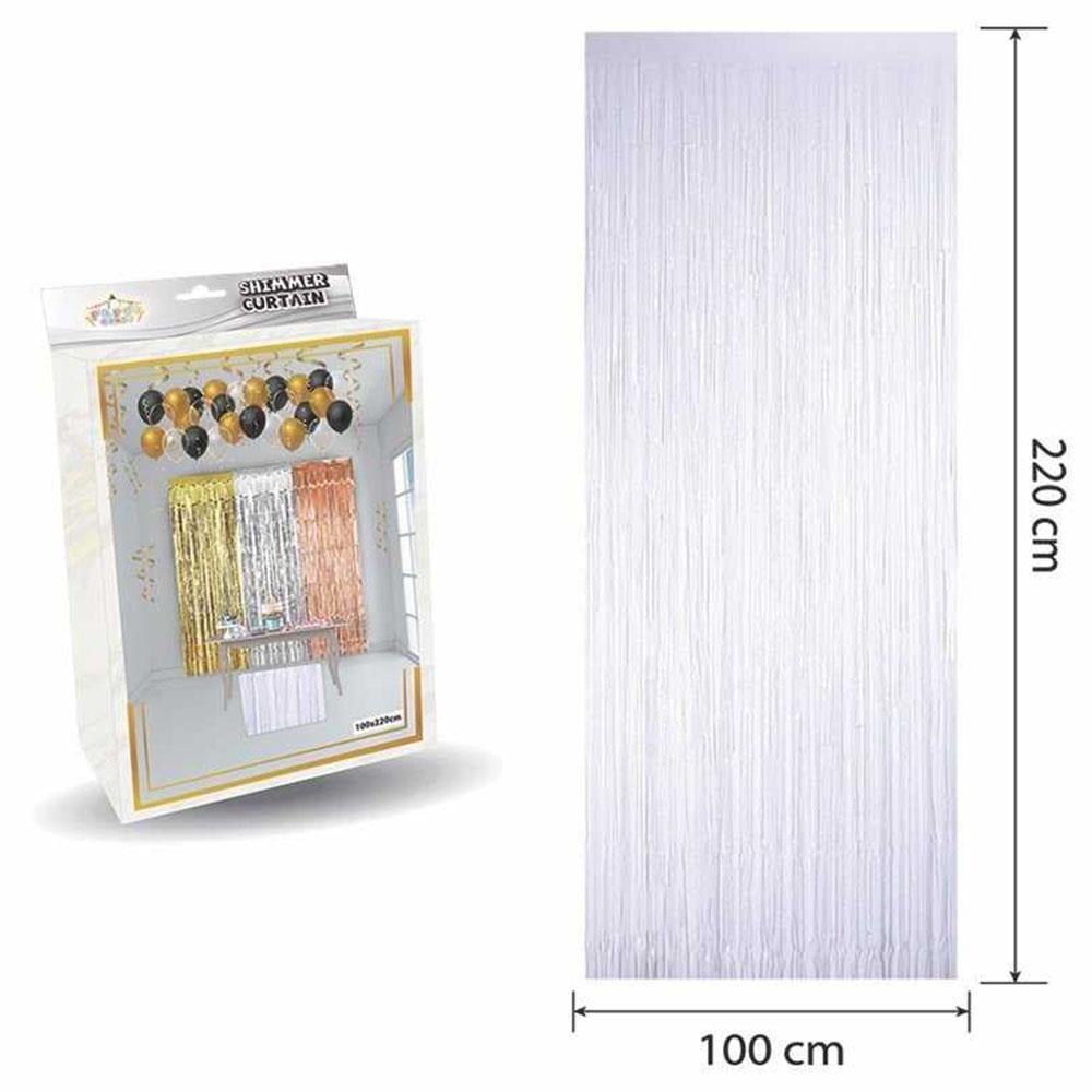 Metalize Püsküllü Kapı ve Fon Perdesi Beyaz 100x220 cm