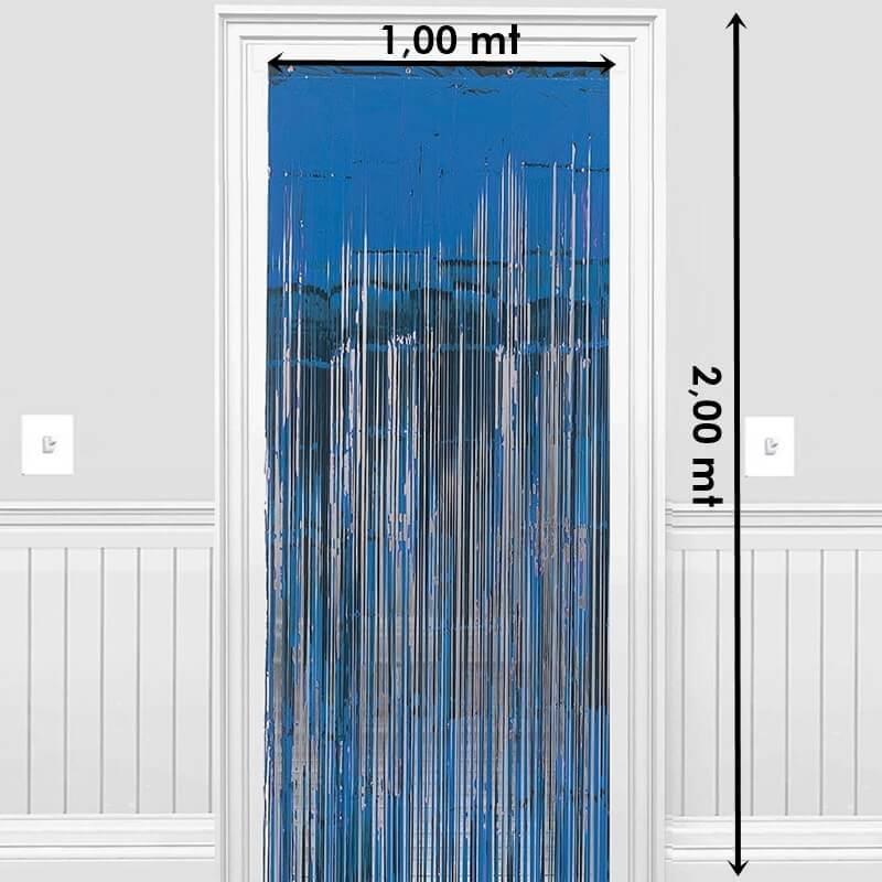 Metalize Püsküllü Kapı ve Fon Perdesi Mavi 100x220 cm