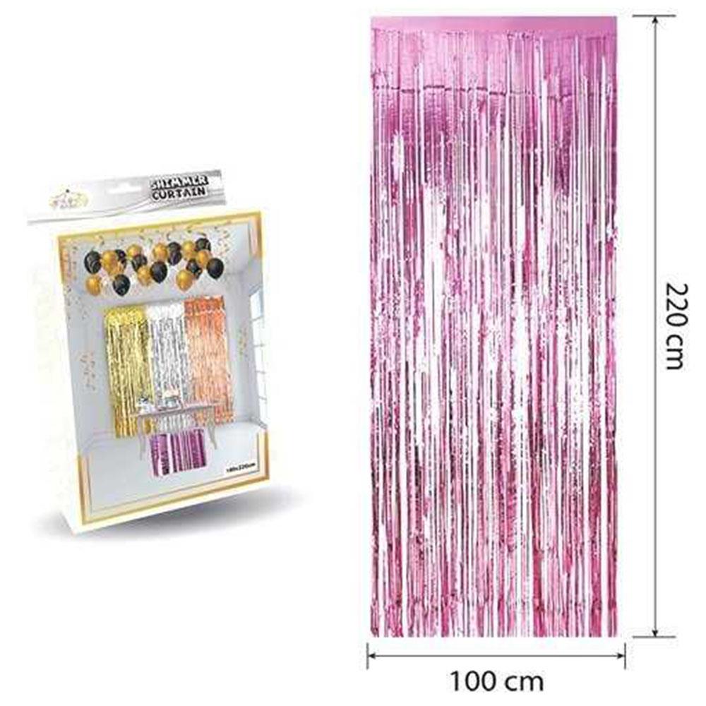 Metalize Püsküllü Kapı ve Fon Perdesi Pembe 100x220 cm
