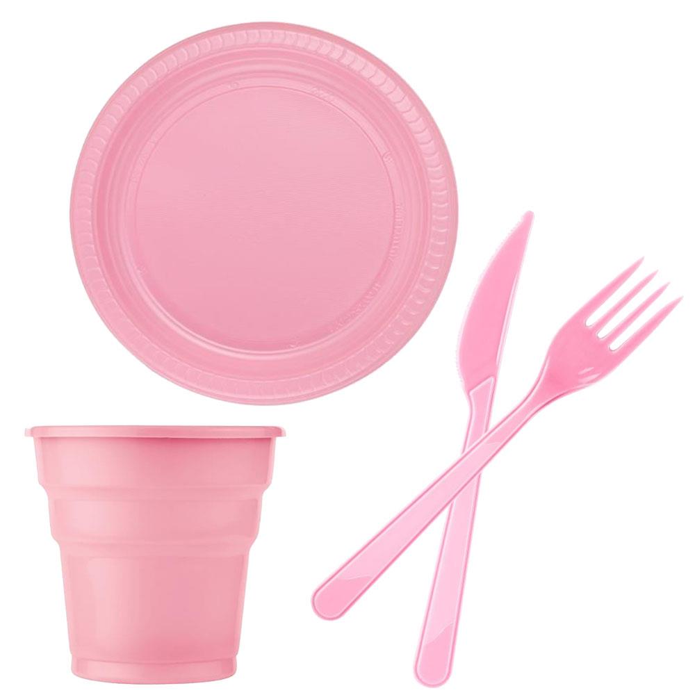 Pembe Plastik Sofra Seti 24 Kişilik