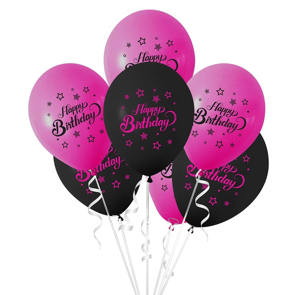Pink Stars Birthday Baskılı Lateks Balon 10'lu