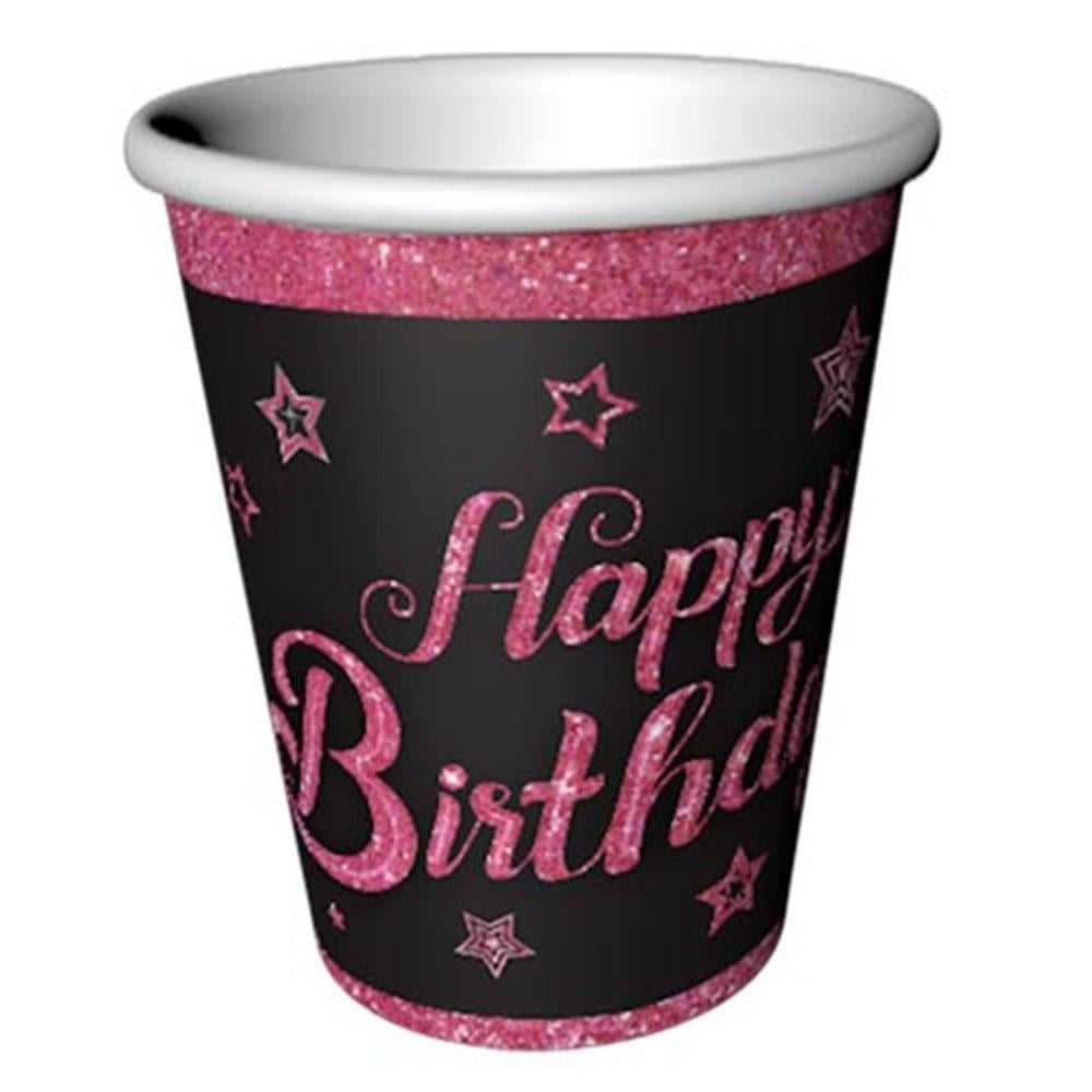 Pink Stars Birthday Karton Bardak 8'li