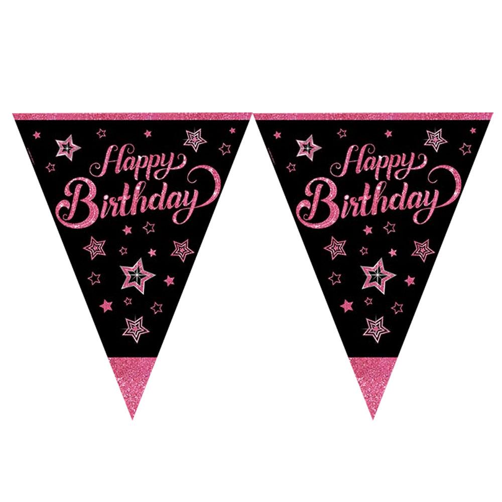 Pink Stars Birthday Lisanslı Üçgen Bayrak Afiş