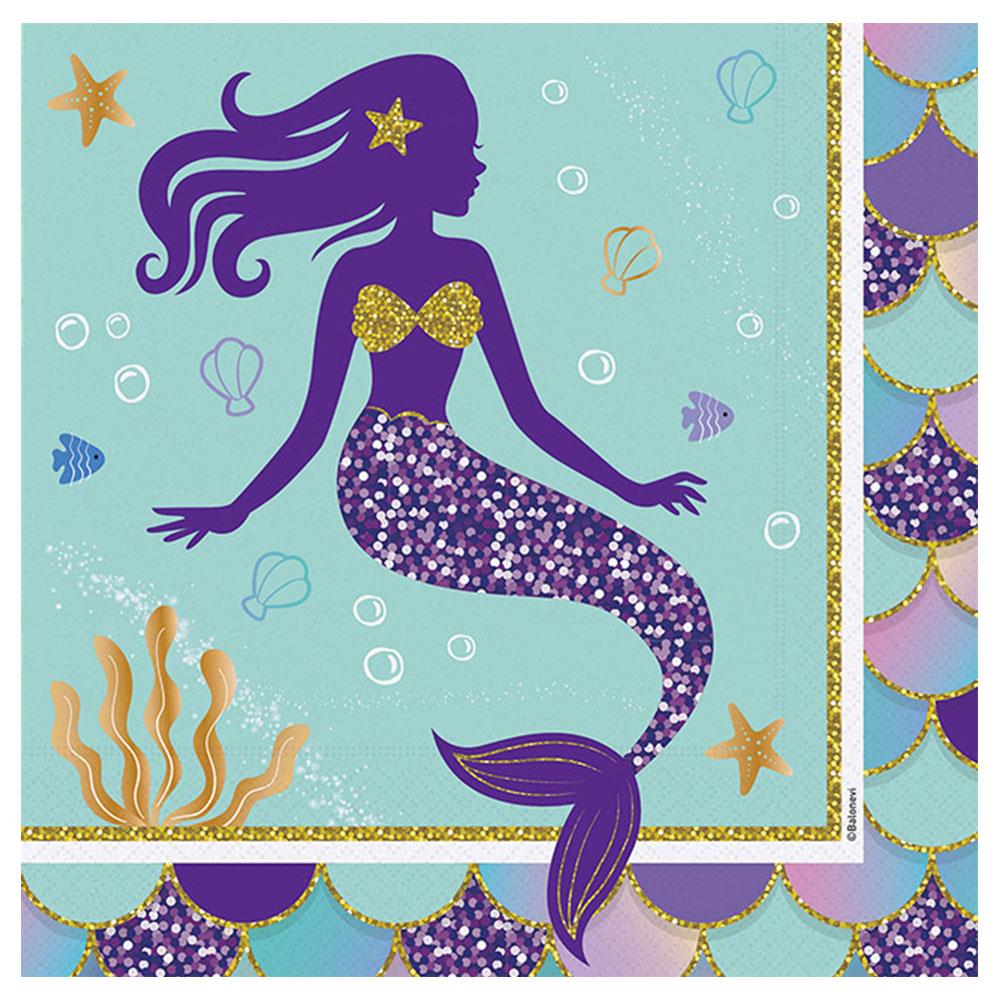 Pırıltılı Deniz Kızı Kağıt Peçete 33x33 cm 16'lı