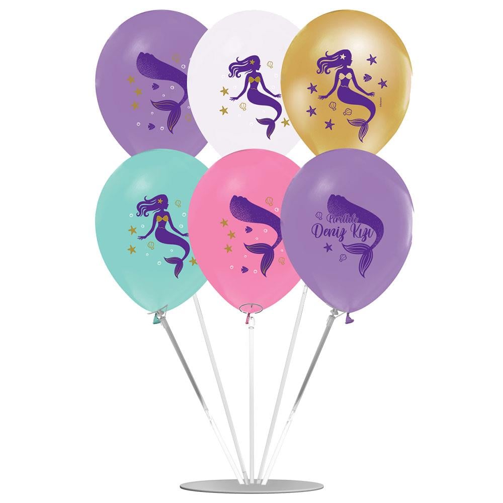 Pırıltılı Deniz Kızı Temalı Balon Stand Set 7'li