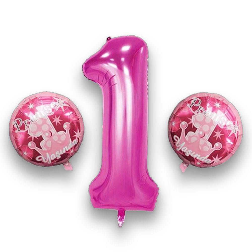 Prenses 1 Yaşında Pembe Folyo Balon Set 3'lü