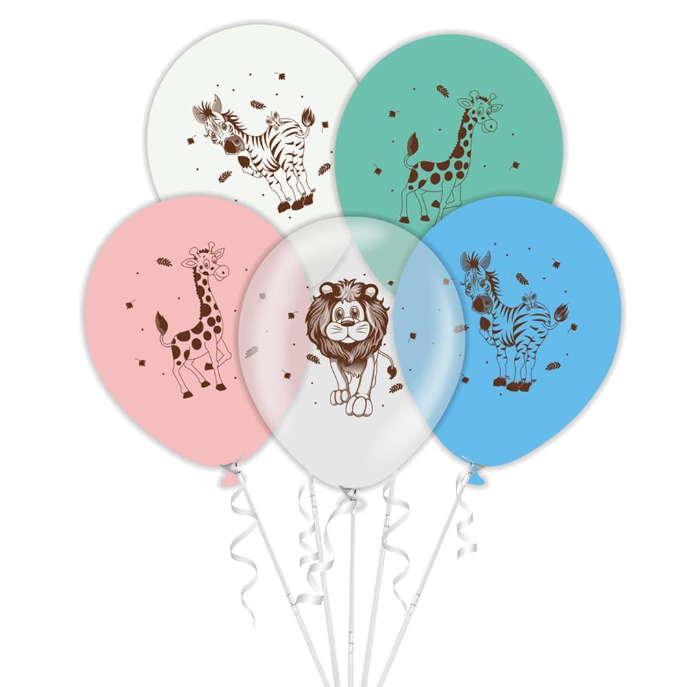 Safari Hayvanları Baskılı Rengarenk Latesk Balon 10'lu