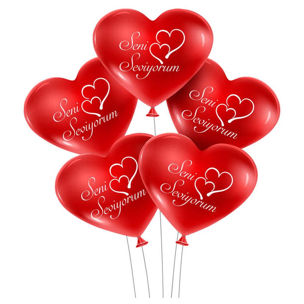 Seni Seviyorum Baskılı Kırmızı Kalp Lateks Balon 10'lu