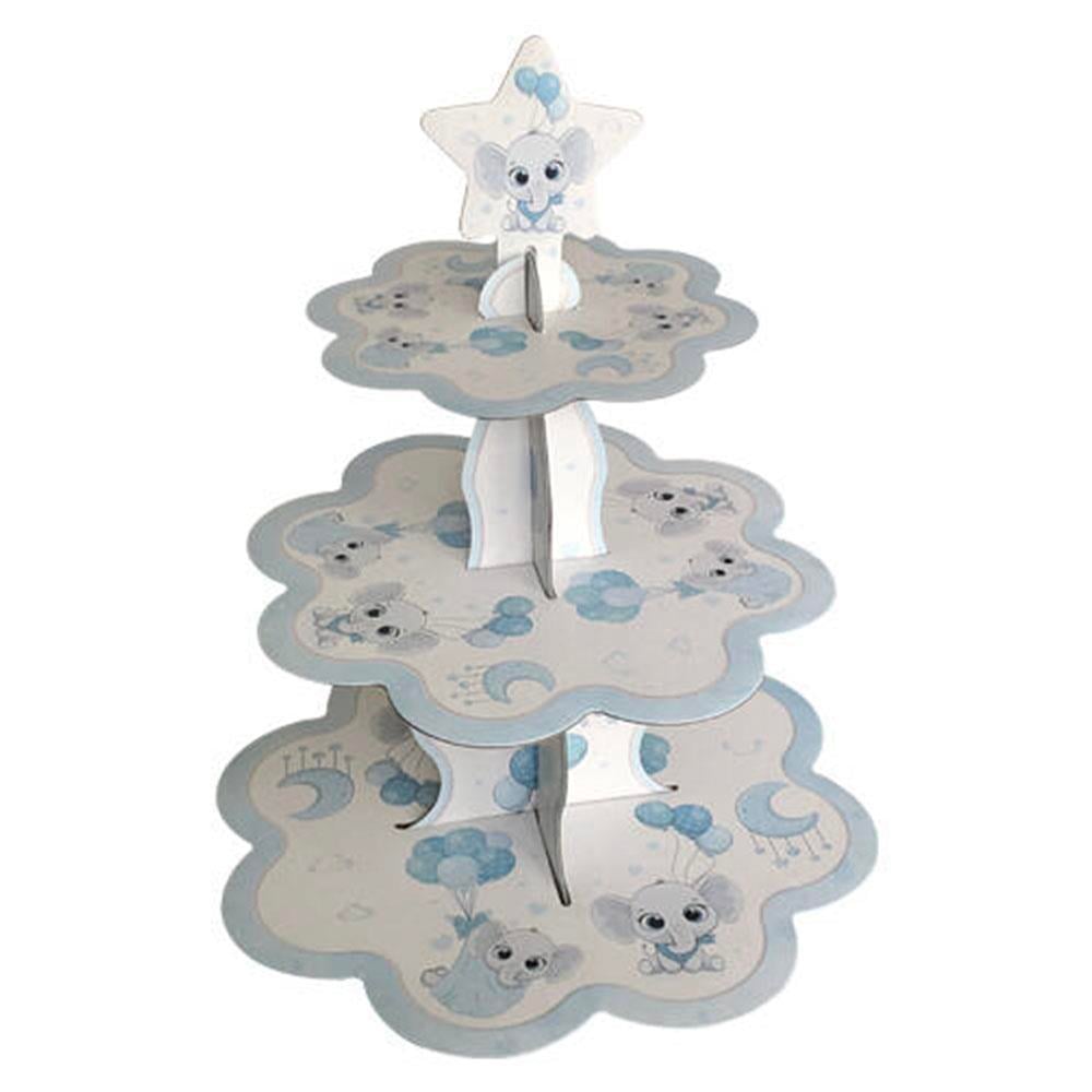 Sevimli Fil Temalı Mavi Cupcake Standı