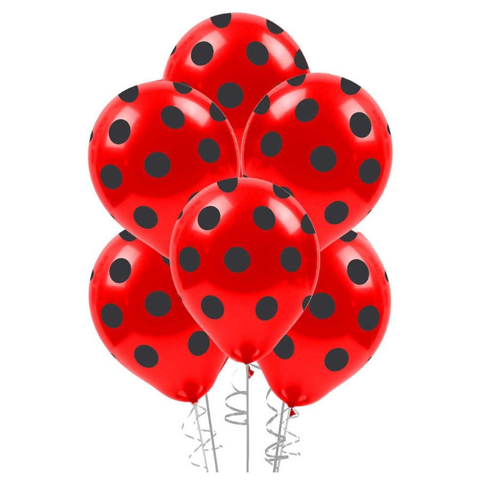 Siyah Puantiyeli Kırmızı Lateks Balon 10'lu