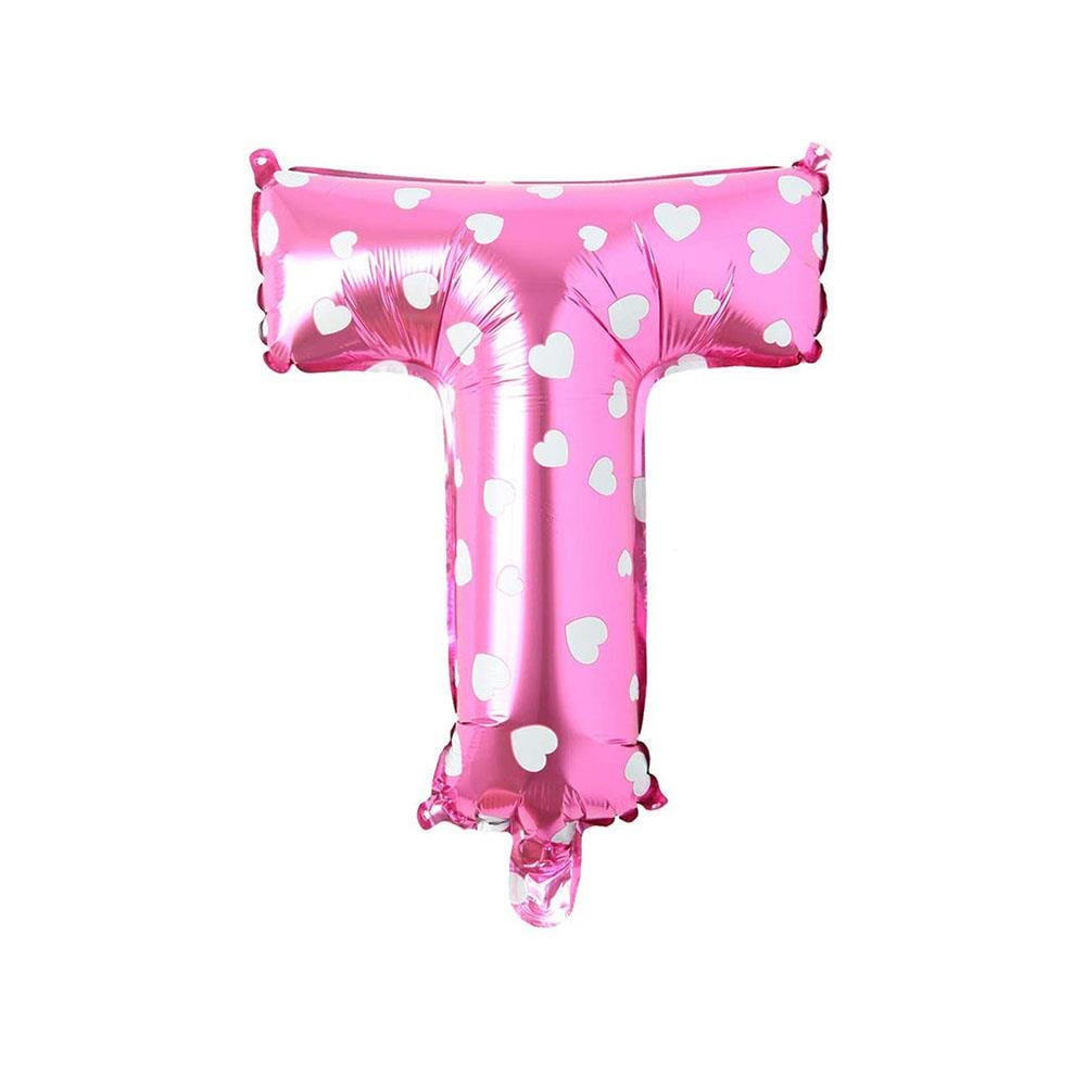 T Harf Pembe Kalp Folyo Balon 40 cm