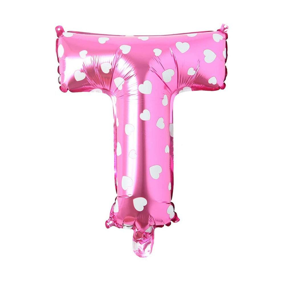 T Harf Pembe Kalp Folyo Balon 70 cm