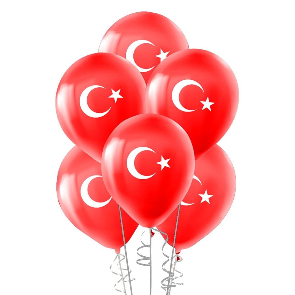 Türk Bayrağı Baskılı Kırmızı Lateks Balon 100'lü