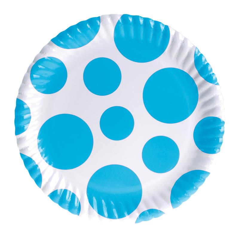 Turkuaz Karışık Puantiyeli Karton Tabak 23 cm 8'li
