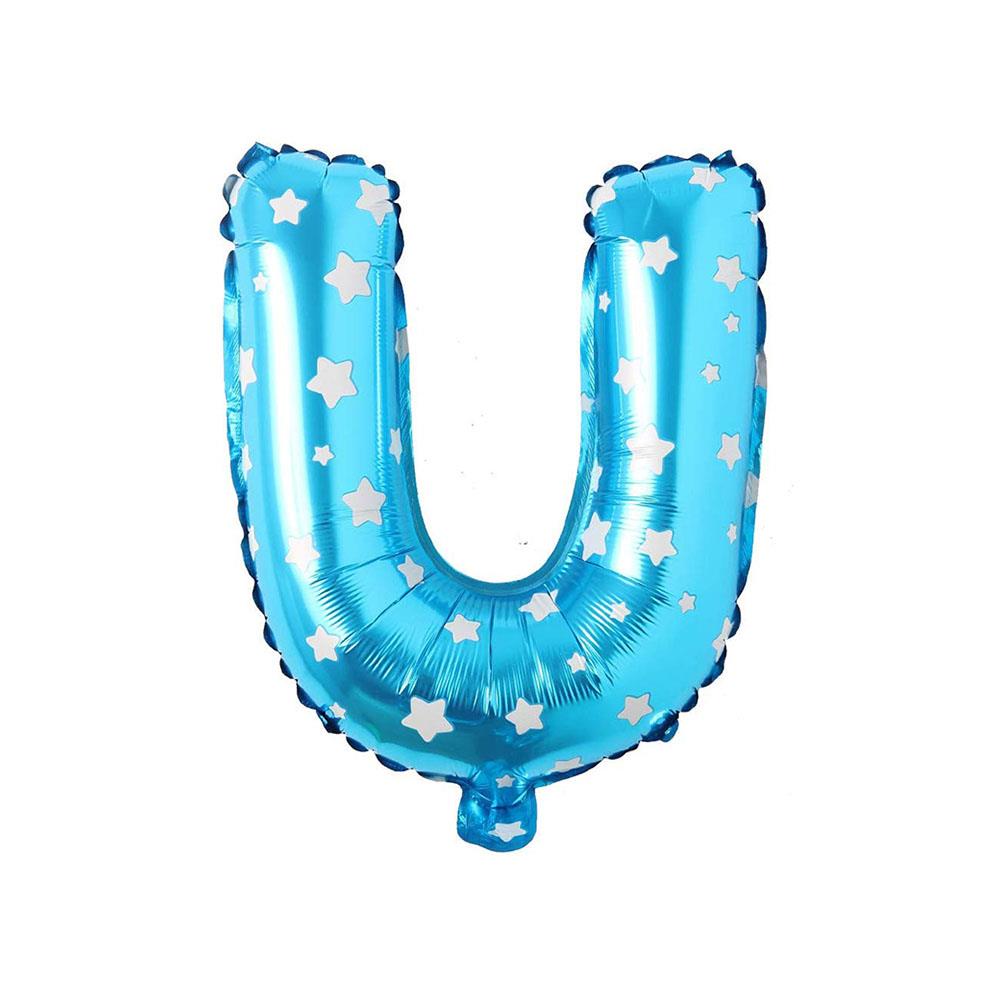 U Harf Mavi Yıldız Folyo Balon 40 cm