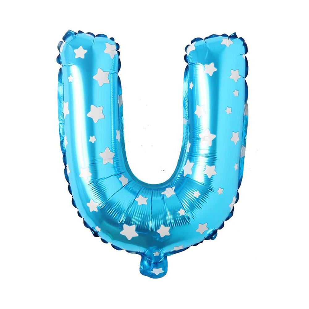U Harf Mavi Yıldız Folyo Balon 70 cm