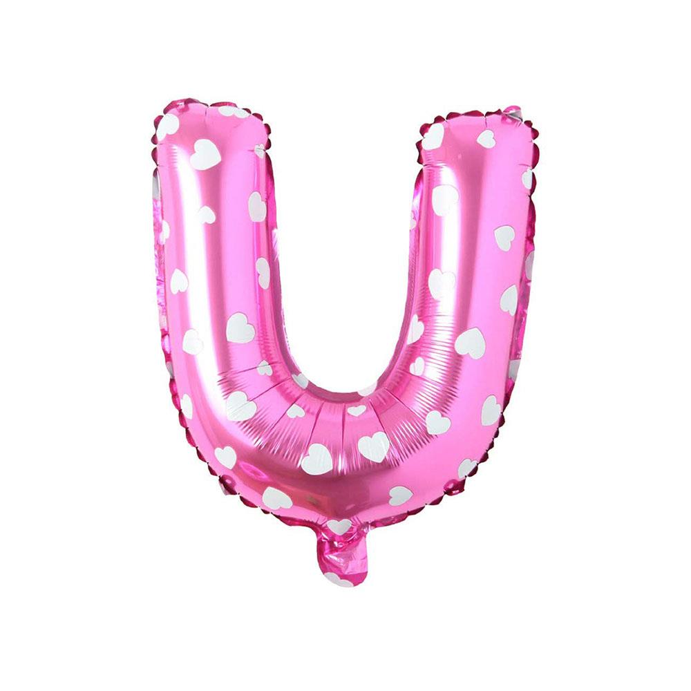 U Harf Pembe Kalp Folyo Balon 40 cm
