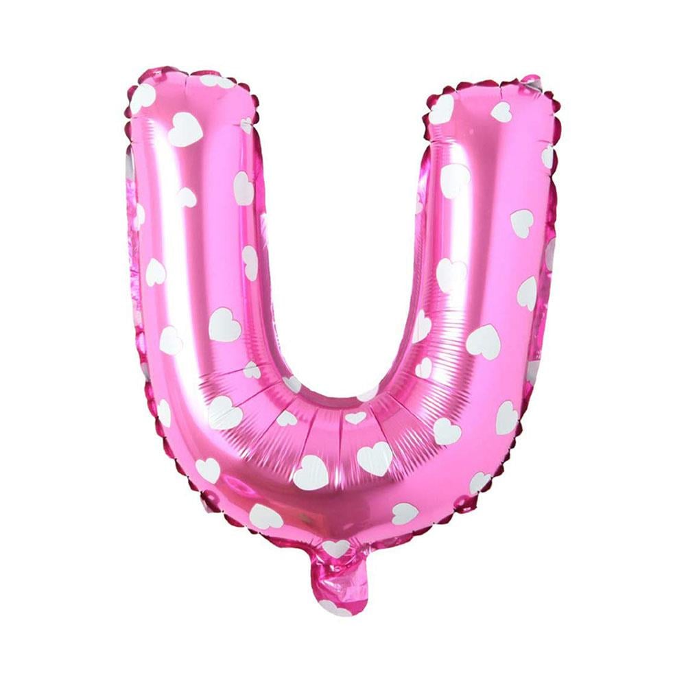 U Harf Pembe Kalp Folyo Balon 70 cm