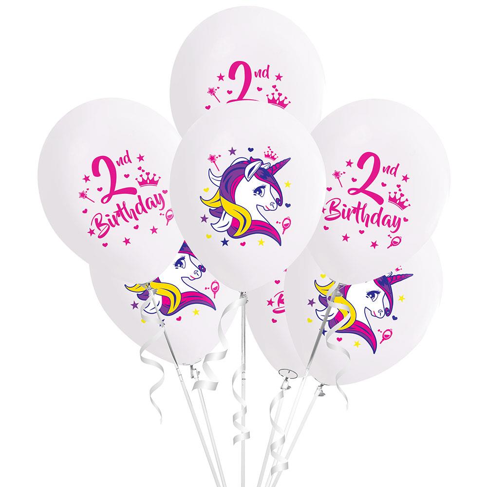 Unicorn 2.Yaş Baskılı Beyaz Lateks Balon 10'lu