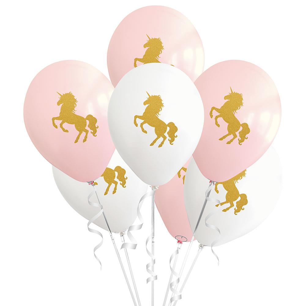 Unicorn Altın Baskılı Lateks Balon 10'lu