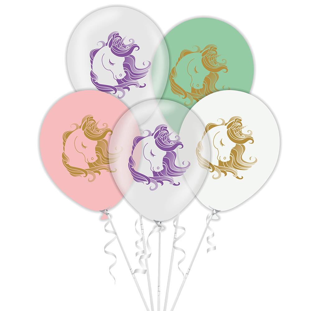 Unicorn Baskılı Rengarenk Lateks Balon 10'lu