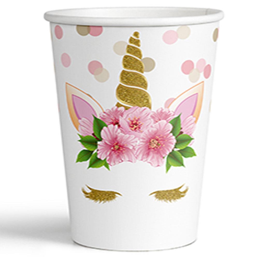 Unicorn Çiçek Temalı Karton Bardak 8'li